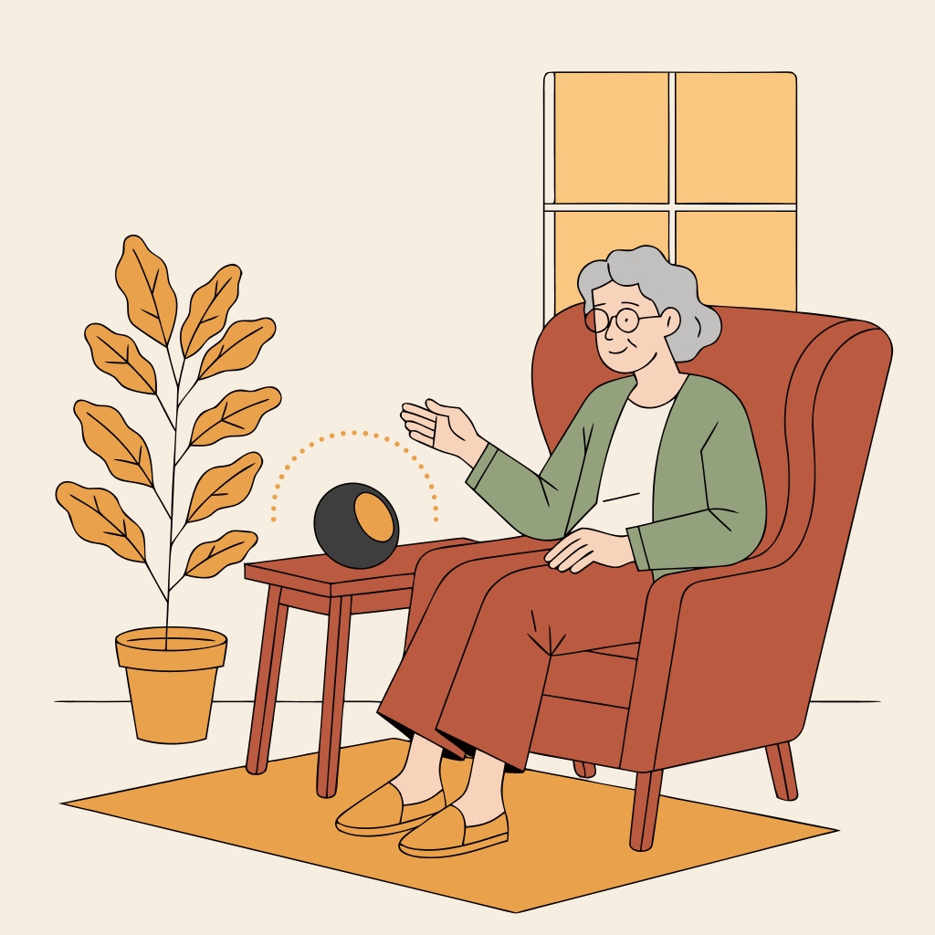 Illustration of a participant in conversation at home
